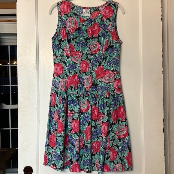 Laura Ashley Vintage Drop waisted pomegranate fruit sundress with buttons - Picture 1 of 13